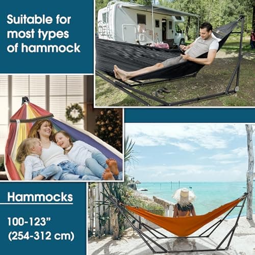 Tranquillo 600 lbs Capacity Adjustable Hammock Stand, Collapsible Camping Hammock and Stand, Steel Double Hammock Stand for 2 Persons, Portable Everywhere Easy Assembly Non-Slip and Noise-Free, Black