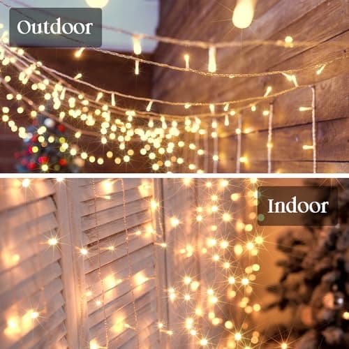 100 LED Christmas Lights Indoor Outdoor,Warm White Christmas Tree Lights Clear Wire, 39 Ft Twinkle Fairy String Lights Plug in for Christmas Tree Bedroom Decorations
