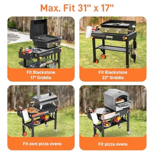 Portable Outdoor Grill Table, Folding Grill Cart Solid and Sturdy, Blackstone Griddle Stand Large Space, Blackstone Table with Paper Towel Holder, Grill Stand for Blackstone Griddle, Ninja Grills etc