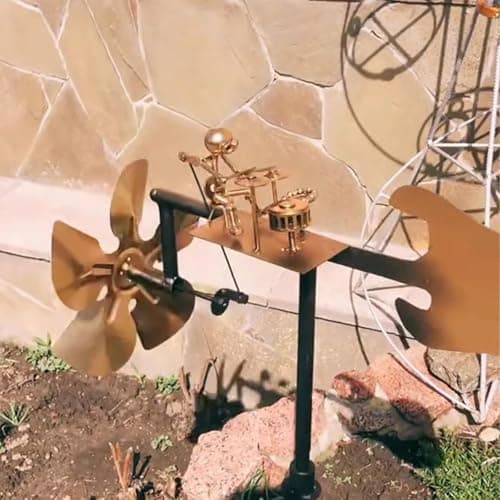 Handmade Metal Drummer Windmill – 2025 Rockin Percussionist Figurine, Wind-Powered Kinetic Sculpture, Garden Wind Spinner for Yard, Lawn, Patio Decoration (Golden)