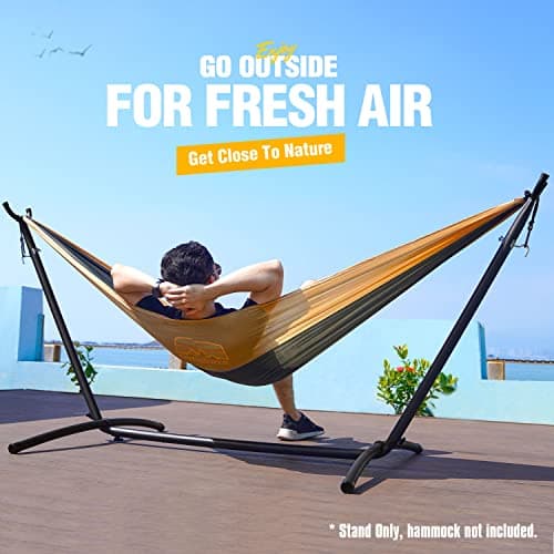 Zupapa 550LBS Weight Capacity Steel Hammock Stand, Adjustable Hooks Fits Hammocks 8 to 10.5 Feet Long, 2 Person, Space Saving Portable with Carrying Bag