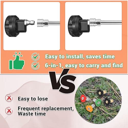 Pressure Washer Nozzle, 6 in 1 Quick Change Over Spray Nozzle, Adjustable High Power Washer Nozzle Tips with 1/4" Quick Connect, 4000 PSI