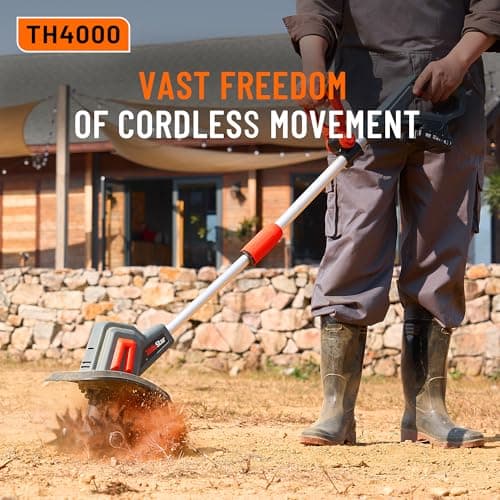 Cordless Tiller for Gardening 360 RPM Rototiller TH4000 Cultivator TaskStar Electric Garden Tiller Battery Powered Total 4000mAh,48 Heavy-Duty Steel Tines for Smooth Ground Breaking,Tending,Composting