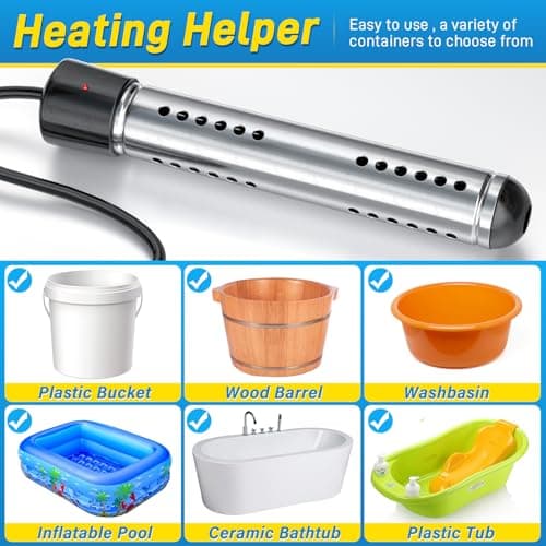 2000W Immersion Water Heater, Portable Water Heater Electric with Real-Time LCD Thermometer Control, with 304 SS Guard Fast Heats up 5 gallons Water in Minutes for Bucket, Basin, Bathtub, Small Pool