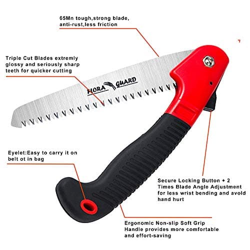 FLORA GUARD 7.7-Inch Folding Hand Saw, Pruning Saw with Trible-Cut Razor Teeth for Wood Cutting, Tree Trimming, Professional Camping Gardening Tools