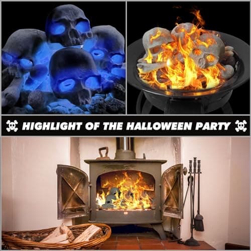 9 Pcs Ceramic Skulls for Fire Pit, Durable Reusable Fireproof Fire Pit Skull Log for Bonfire, Campfire, Fireplace, Firepit, Halloween Decor for Gas, Propane (Light Driftwood)