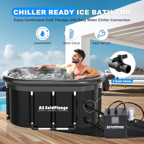 XXL Oval Ice Bath Tub for Cold Plunge, Portable Ice Pod with Lid, 148Gal Inflatable Ice Plunge Tub with 2 Drain Valves for Chiller Connection, Cold Therapy Recovery, Indoor Outdoor Use
