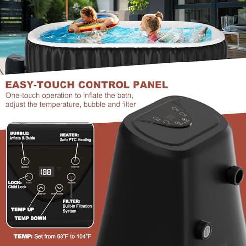 LILYPELLE 1-2 Person Inflatable Hot Tub, Portable Oval Blow Up Hot Tub with 100 Bubble Jets, Outdoor Spa Set Included Heater Pump, Filter and Side Table, 75" X 47" X 25"