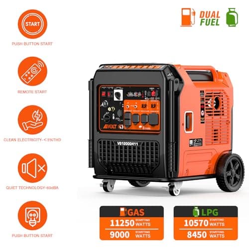 AIVOLT 11250 Wattages Dual Fuel Portable Inverter Generator Super Quiet Gas Propane Powered Remote/Electric Start Outdoor Generator ATS Ready for Home Back Up Food Truck, 50 State Approved