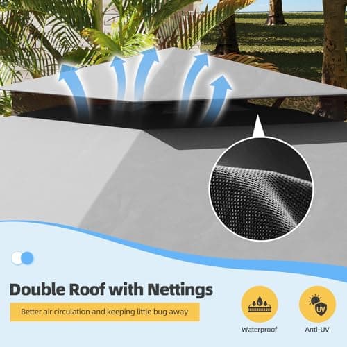 YOLENY Outdoor 10'x13' Grey Patio Gazebo, Metal Frame Canopy with Double Roofs, Heavy Duty Pavilion with Curtains and Nettings for Deck, Lawn and Backyard