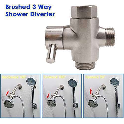 Shower Arm Diverter Valve for Hand Held Showerhead and Fixed Spray Head,G 1/2 3-Way Bathroom Universal Shower System Replacement Part/Brass (Brushed Nickel)