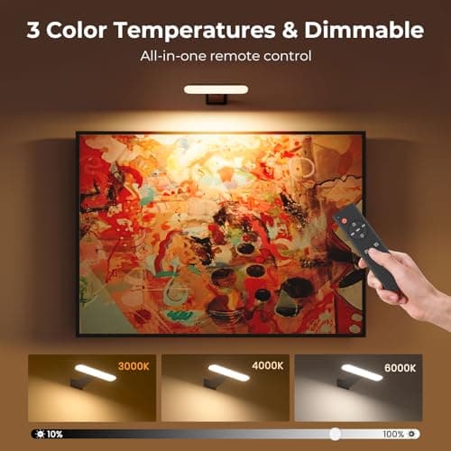 FULEN 2 Pack Picture Lights for Wall,Battery Operated Wall Sconce Rechargeable,LED Wall Light Cordless with Remote,3 Color Temperature, Art Lights for Painting,Frame,Gallery,Dartboard Lights,Black