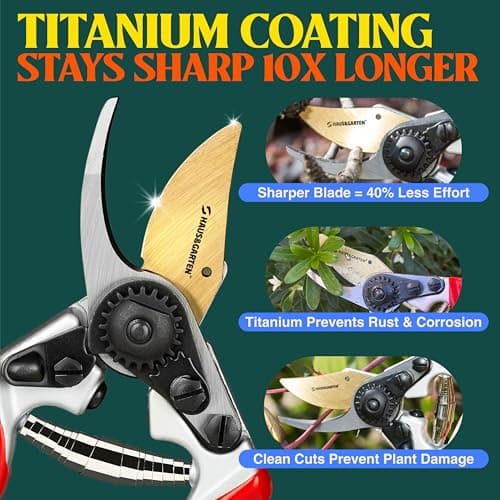 PrecisionPRO 8" Titanium Pruning Shears - Heavy Duty Professional Bypass Pruner - Use As Rose Clippers, Premium Gardening Secateurs, Garden Scissors, Handheld Yard, Tree, & Plant Tool