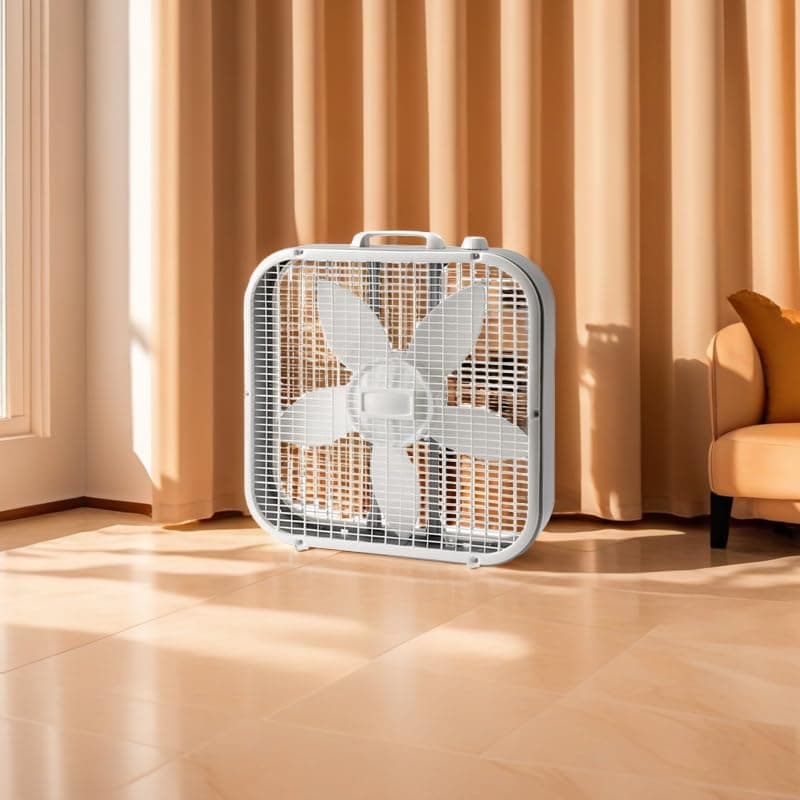 20" Classic White Box Fan – 3-Speed Adjustable, Weather-Resistant Motor, 22.5" Height, Model B20200 (New)
