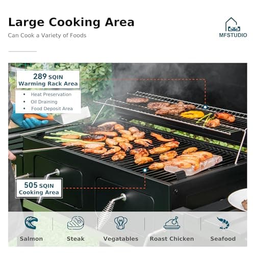 MFSTUDIO Multifunctional Extra Large 49 Inch BBQ Charcoal Grills with Temperature Control, Side Table and Easy Clean Ash Tray, Barrel Barbecue Grill for Multiple-family Household and Friends Party