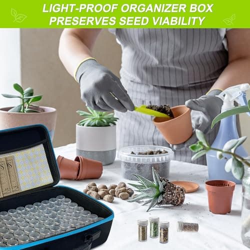 140 Slots Seed Storage Organizer Box with 20 Envelopes, Large Capacity Seed Storage Container with Zipper Bag, Label Stickers, Tweezers, Funnel, Garden Seeds Saver Kit for Vegetable, Flower