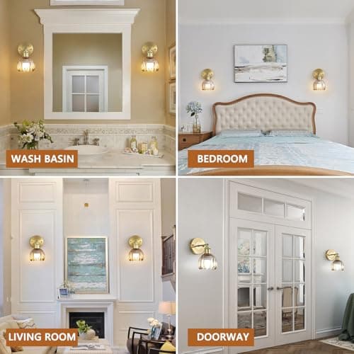 Vintage Battery Operated Wireless Wall Sconces, Rechargeable Gold Wall Lights，Amber Tulip Glass Lampshade With Remote Dimmable Wall Lighting Indoor, Led Wall Lamp Fixtures For Bedroom, Living Room