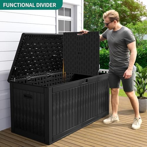 YITAHOME 260 Gallon Extra Large Deck Box, Double-Wall Resin Outdoor Storage Box with Flexible Divider for Patio Cushions Pool Supplies Garden Tools, 1000lbs Load Capacity, Lockable&Waterproof (Black)