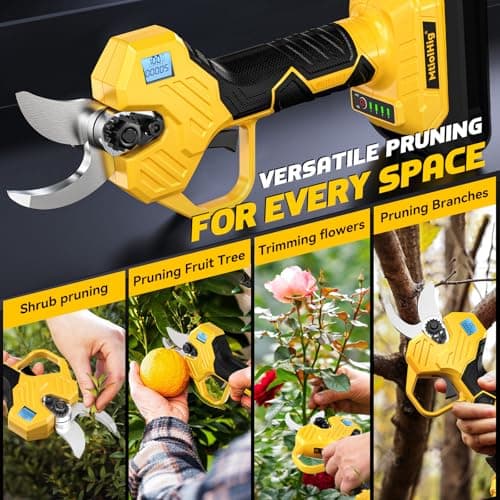Cordless Electric Pruning Shears: 1.5-2 Inch Portable Pruning Shears for DeWalt 20V Battery (No Battery) - Garden Pruners Tool with LCD Display & SK7 Blades for Tree, Branch, and Grass Trimming