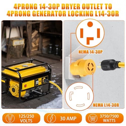 Kanayu 4 Prong 30 Amp Dryer Adapter Compatible with NEMA 14-30P to L14-30R, 4 Prong Dryer Outlet to Generator Locking Plug Adapter Welder Generator EV Charger Cord Adapter