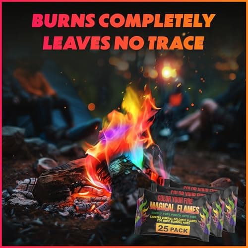 Magical Flames Fire Color Changing Packets for Fire Pit, Indoor/Outdoor Fireplace, Campfires, Bonfires - 25 Pack of Flame Color Changing Packets Camping Accessories
