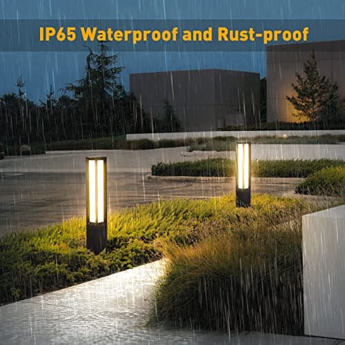 Landscape Path Light, Stainless Steel 8W 800LM Luxury LED Lighting, 32 Inches Modern Outdoor Bollard Lighting for Lawn, Patio, Courtyard and Driveway Decoration