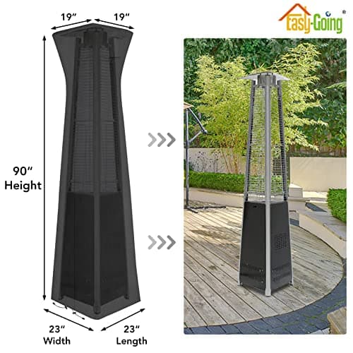 Easy-Going Pyramid Torch Patio Heater Cover with Zipper and Storage Bag, Waterproof Outdoor Heater Cover Dustproof, UV-Resisant, Wind-Resistant (90"H x 23"L x 23"W, Black)