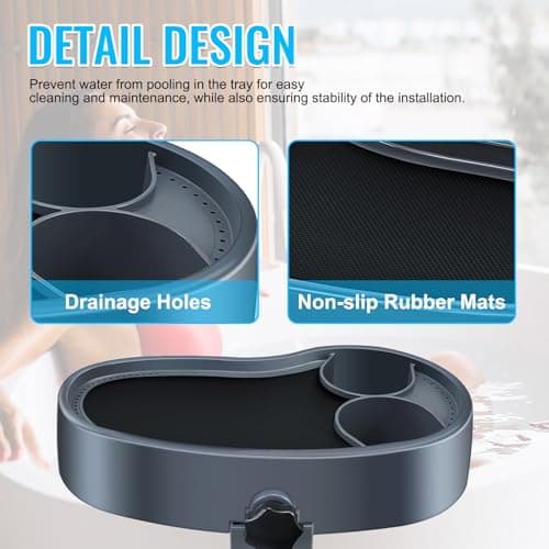 Larger Surface Adjustable Hot Tub Tray, 15.8" × 7.9" Hot Tub Cup Holder with Two Drink Holders, Floor Standing Bathtubs Tray with Wall Thickness of 2.38"- 4.92", Non-Slip Drainage Bathtub Storage