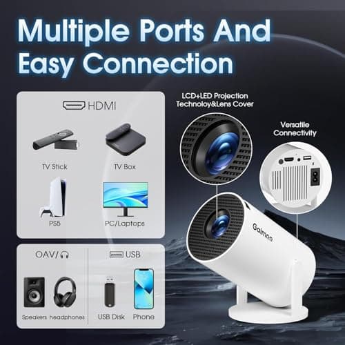 [Built-in App] Mini Projector 2025 Upgraded 1080P FHD 4K Support Projector with Mouse Portable Projector with WiFi and Bluetooth Auto Keystone HDMI/TV Stick/PS5/Laptop, with HDMI Cable & Mouse