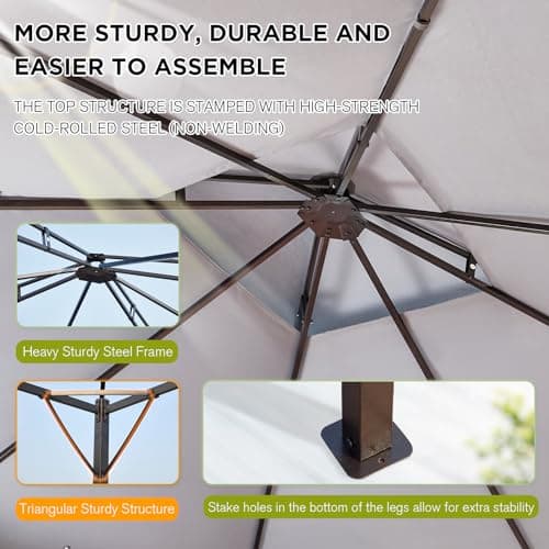 [Upgraded] 10x12 Gazebo with Mosquito Netting,Sturdy Metal Outdoor Patio Gazebo[Heavy Duty Frame],Gazebos Canopy Tent with Dual Air Roof,Patio Canopy Gazebos,Wind Resistant/Waterproof for Deck