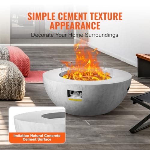 VEVOR Propane Fire Pit, Outdoor Concrete Gas Fire Pit, 39 in Tabletop with Lava Rocks, Lid,Rain Cover,Adjust Flame Height Camping Firepit for Heating, Lighting, 50000 BTU