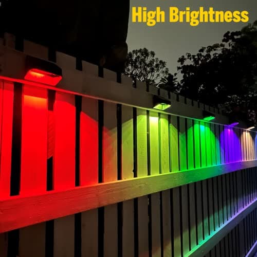 Brighter Solar Fence Lights,Solar Lights Outdoor Waterproof,Warm White and RGB 8 Colors,Dusk to Dawn Deck Light, Outdoor Lighting for Backyard/Railing/Wall/Step/Patio（12 Pack）