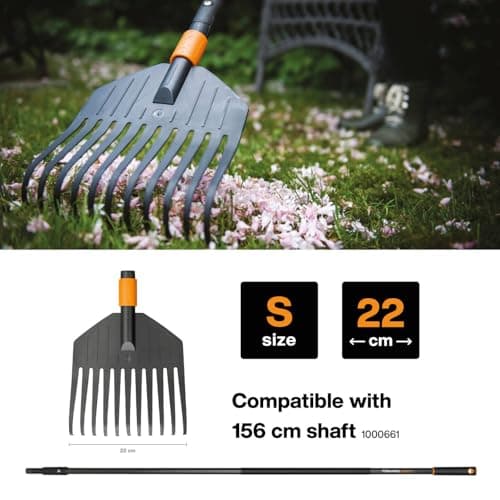 Fiskars Leaf Broom, Tool Head, Small, 11 Tines, Width: 21.3 cm, Plastic Tines, Black/Orange, QuikFit, 1000659