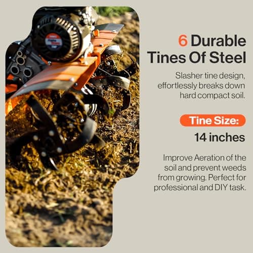 SuperHandy RotoTiller Cultivator 27” Inch Tilling Width 7HP 209cc 4 Stroke Gas Motor 6 Premium Steel Adjustable Forward Rotating Tines for Garden & Lawn, Digging, Weed Removal