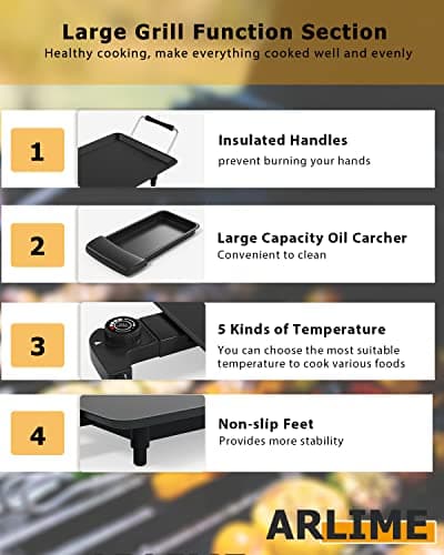ARLIME Electric Griddle, 35" Teppanyaki Grill w/Extra Large Tabletop, Portable BBQ Grill Electric with Drip Pan & Adjustable Temperature, Long Griddle for Party, Home, Camping, Cooking