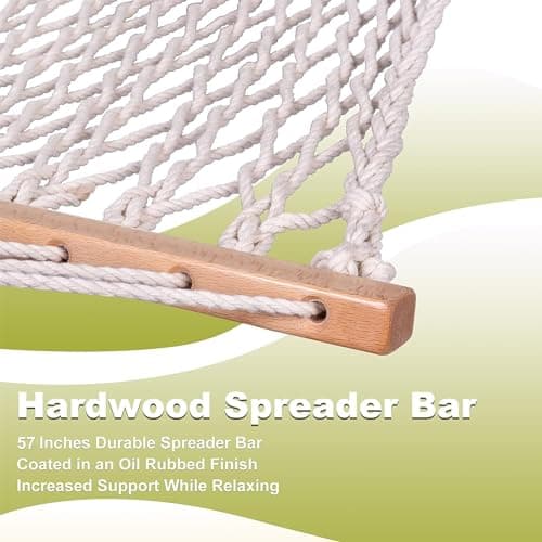 Lazy Daze Hammocks 12FT Double Rope Hammocks, 2 Person Hand Woven Cotton Hammock with Spreader Bar for Outdoor, Indoor, Patio, Poolside, FIT 13-15 Foot Stand, Max 450 Lbs, Natural, 141 x 57 inches