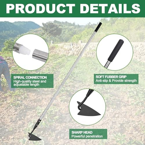 Warren Hoe, Carbon Steel Triangle Garden Hoe with Stainless Steel 57" Adjustable Long Handle, Heavy Duty Gardening Hand Tools Hoe for Ridging Weeding Digging Loosening Edging Soil