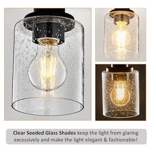 Set of 2 Wall Sconces Bathroom Light Fixture, 2 Pack Black Wall Light Seeded Glass Vanity Lighting Fixture, 4.375 Inch 1 Light Black Modern Wall Decor for Bathroom Living Room Farmhouse Dressing Room