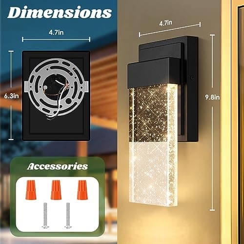 BesLowe Outdoor Wall Light Fixtures with Crystal Bubble Glass, Waterproof Exterior Sconces LED Wall Lanterns, Porch Lights Wall Mounted 10W 3000K Outside Lights for House Front Door Garage Entryway
