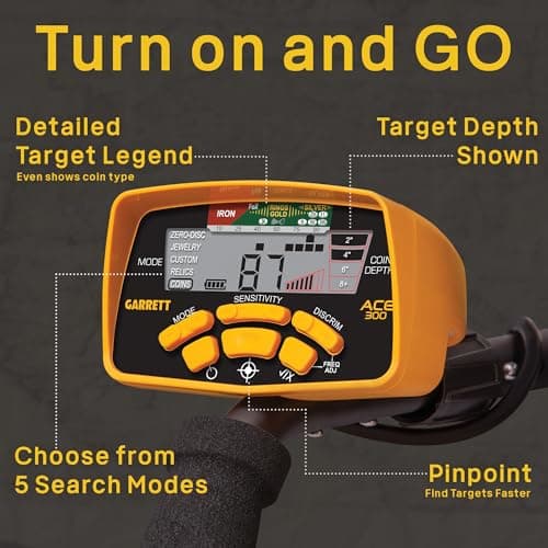 Garrett ACE 300 Metal Detector for Adults - Made in The USA - Waterproof Coil and Headphone Plus Accessories