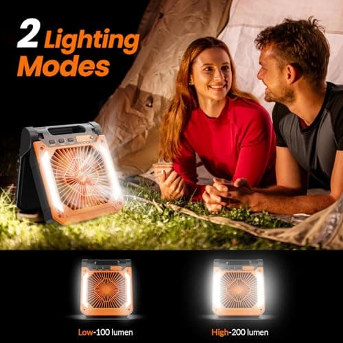 20000mAh Portable Fan Rechargeable with Solar Panel 2-in-1, 3 Speeds Cordless Battery Powered Fan with Led Lantern,Timer, Quiet USB-C Table Fan for Travel Tent Hurricane Office Home Bedroom (Orange)