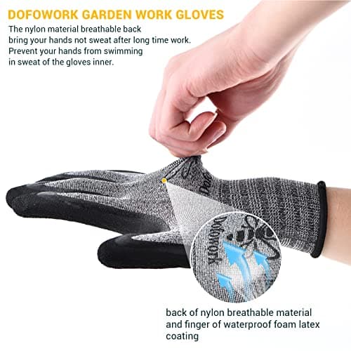 DOFOWORK Gardening Gloves - 6 Pair Gardening Gloves for Women/Men, Breathable Natural Latex Garden Gloves with Grip