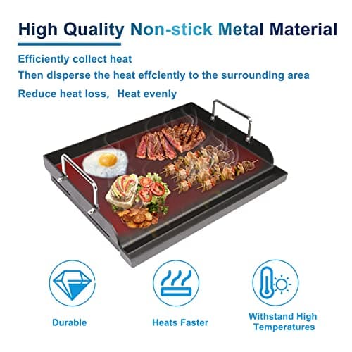 Griddle for Gas Grill, Flat Top Cast Iron Griddle Insert for Outdoor Gas Grill, 17" x13" Nonstick Coating Cooking Skillet Pan Teppanyaki for Weber Charbroil Camp Chef and Gas/Charcoal/Electric Grill