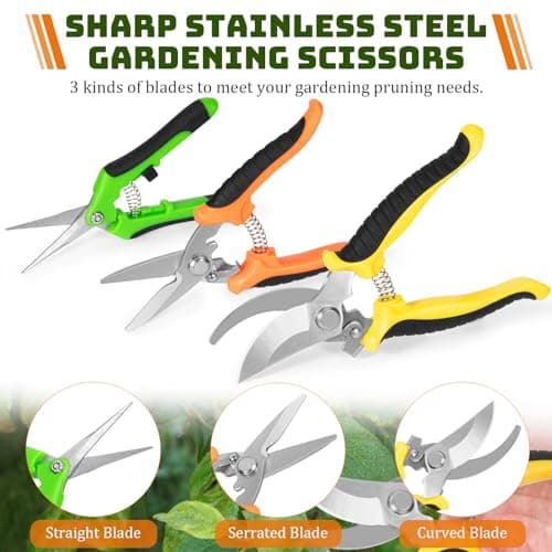 3 Pack Professional Pruning Shears, Stainless Steel Garden Scissors with Rust-Resistant Blades, Ergonomic Handles for Gardening, Bonsai,Plant Care & Rose Trimming By GLVSAE