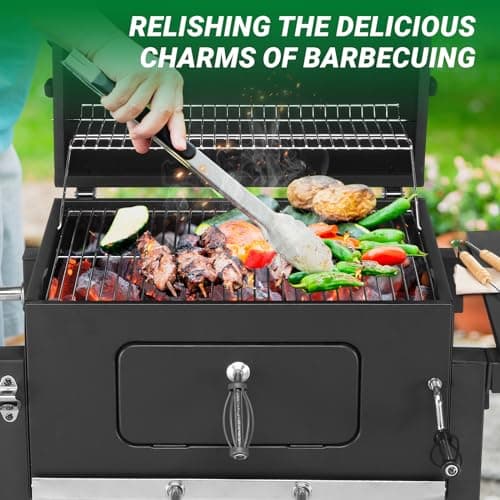 Outvita Large Barrel Charcoal BBQ Grills with 794 SQ.IN. Cooking Area, Outdoor Barbecue Grill with Adjustable Charcoal Tray & Foldable Side Table for Backyard Patio Picnic