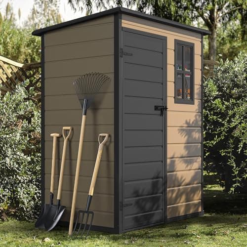 DWVO 5x3 FT Outdoor Storage Shed with Reinforced Floor, All-Weather Resin Storage Shed with Lockable Door & Window, Waterproof Plastic Tool Storage for Garden, Backyard, Patio, Lawn