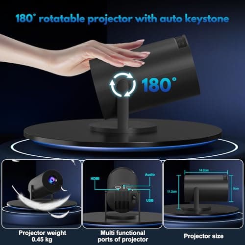 [Built-in Apps] Projector 1080P FHD 4K Support, Smart Projector with WiFi 6 and Bluetooth, Auto Keystone, Stereo Speaker, Compatible with HDMI/TV Stick/USB/Laptop, Portable Projector, Black