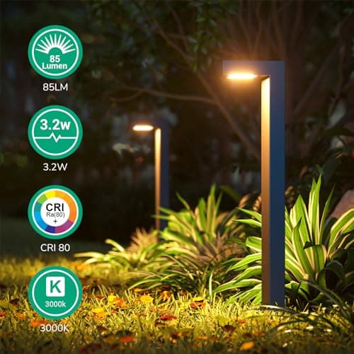 EDISHINE Low Voltage Landscape Lighting, 3000K 3.2W 50,000Hrs Waterproof Outdoor Landscape Path Lights, 12V LED Pathway Lights Wired, CRI80 Modern Aluminum L Shaped for Sidewalk Driveway, 4 Pack
