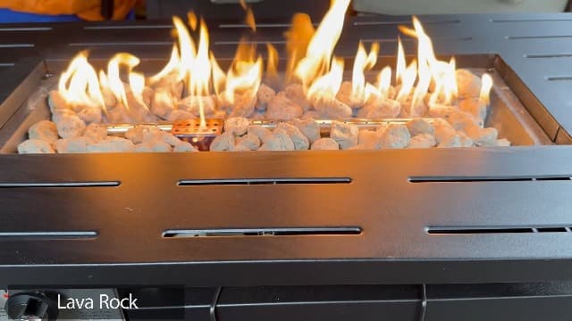 Aoxun 44 Inch Propane Fire Pit 50,000 BTU Outdoor Gas Fire Table with Waterproof Cover and Glass Wind Guard, Rectangular Steel Firepit Table with Lid and Lava Rock for Outdoor, Patio, Backyard