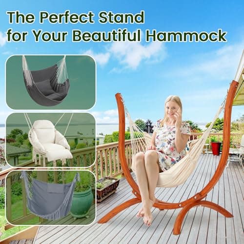Premium Wooden Hammock Stand only (500 lbs/226kg), Sun Protection & Rain Resistant, Heavy Duty Premium Solid Wood Hammock Chair for Indoor or Outdoor Use, Safe & Stable (Hammock Not Included)